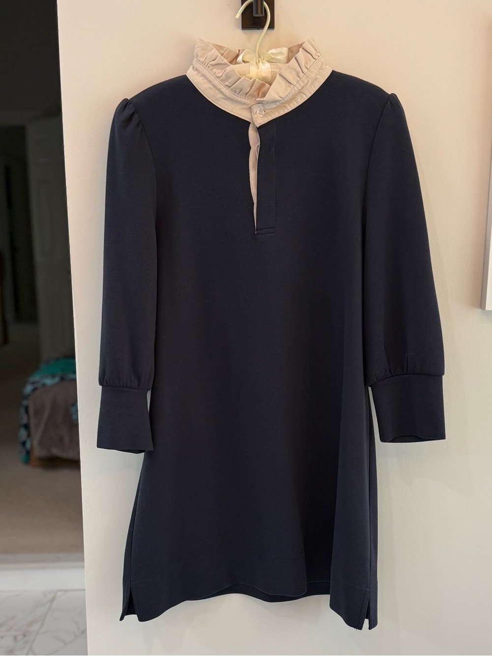 Tuckernuck Pomander Place Navy Mini Dress with Cream Ruffle Collar